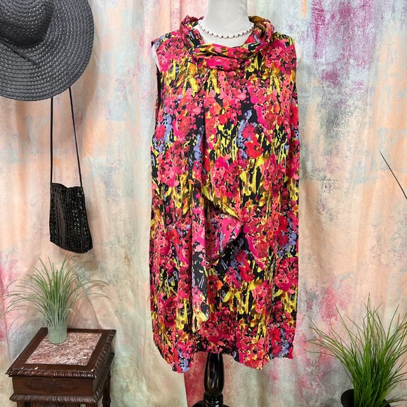 📌Lane Bryant Stunning Colorful Abstract Design Dress with Shawl Collar - Picture 1 of 16